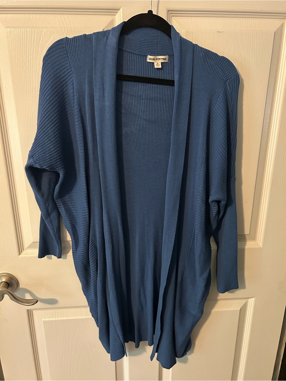 Zenana Outfitters Blue Ribbed Open-Front Cardigan